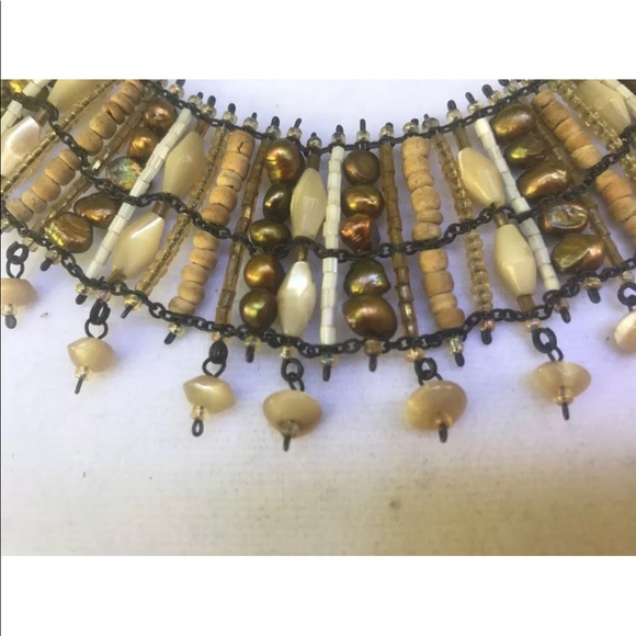 BEADED NECKLACE EARTH TONES NECKLACE‎ WIDE BAND - Picture 3 of 8